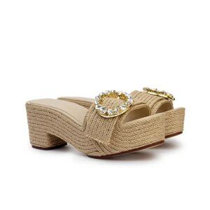 BALTARINI - TOASTED JUTE PLATFORM STYLE SHOES WITH CRYSTAL EMBELLISH